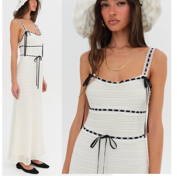 NEW $249 FOR LOVE AND LEMONS MAYFAIR WHITE CROCHET MAXI DRESS SIZE M - Picture 2 of 14